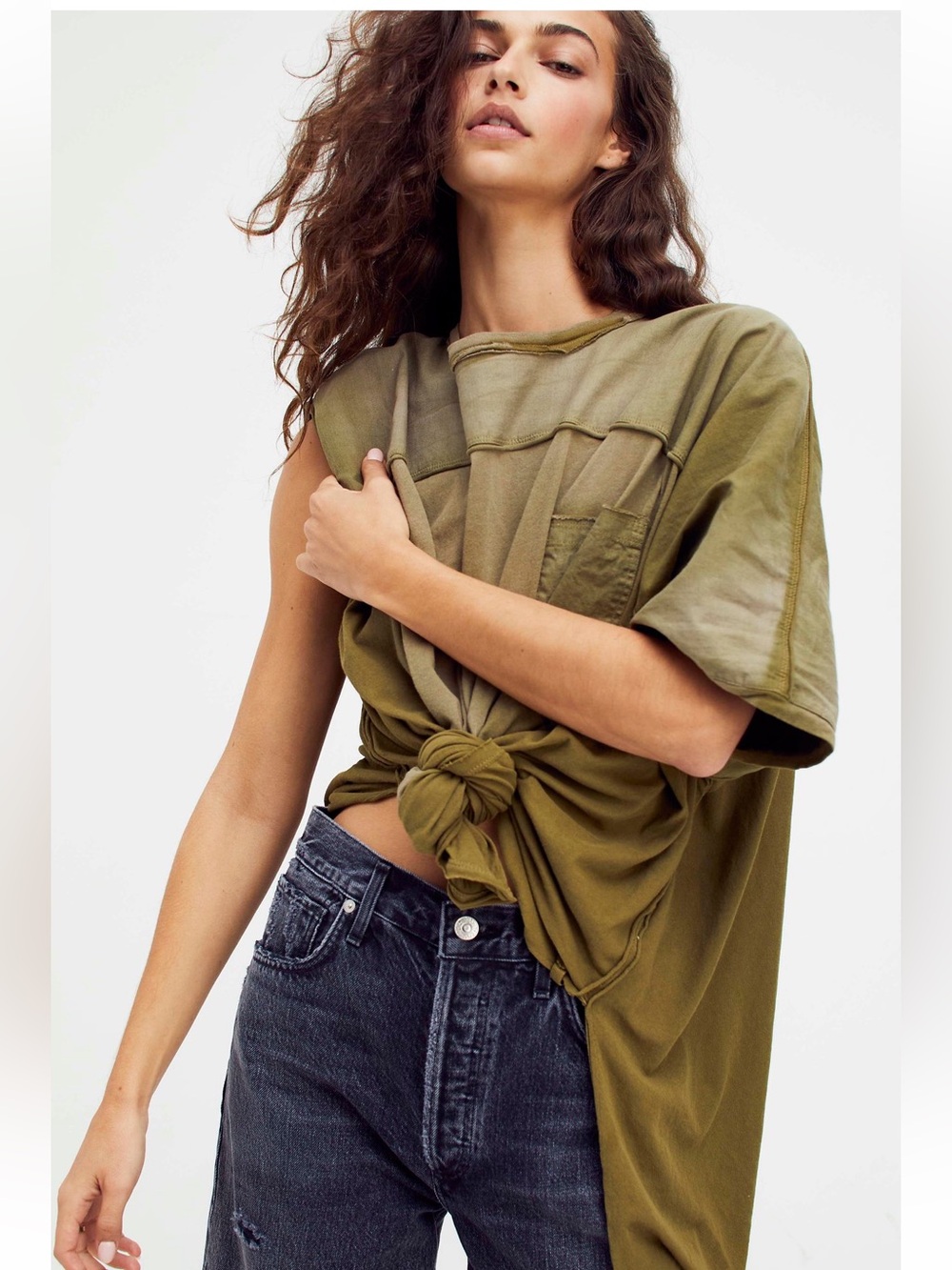 Free People We The Free Carolina Slub Tee Olive Oversized Dolman Top Slouchy S